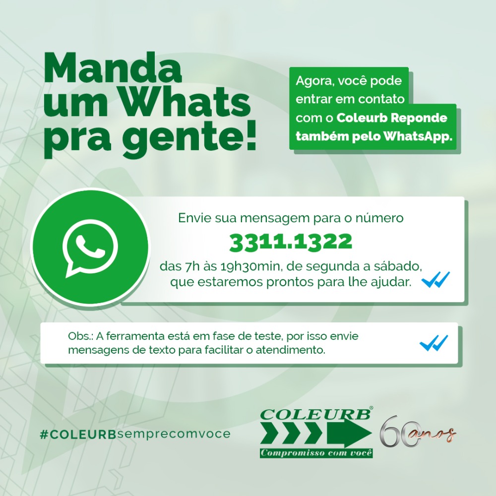 Entre em contato com o Coleurb Responde pelo Whatsapp