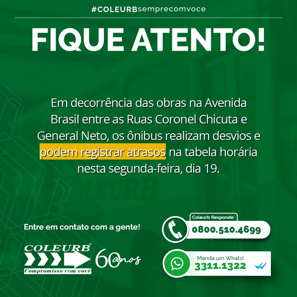 Atrasos nos horários dos ônibus podem ocorrer devido às obras na Av. Brasil