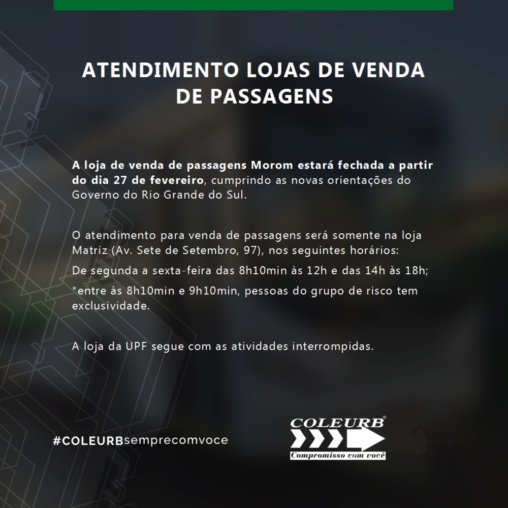 Loja de venda de passagens Morom fechada temporariamente