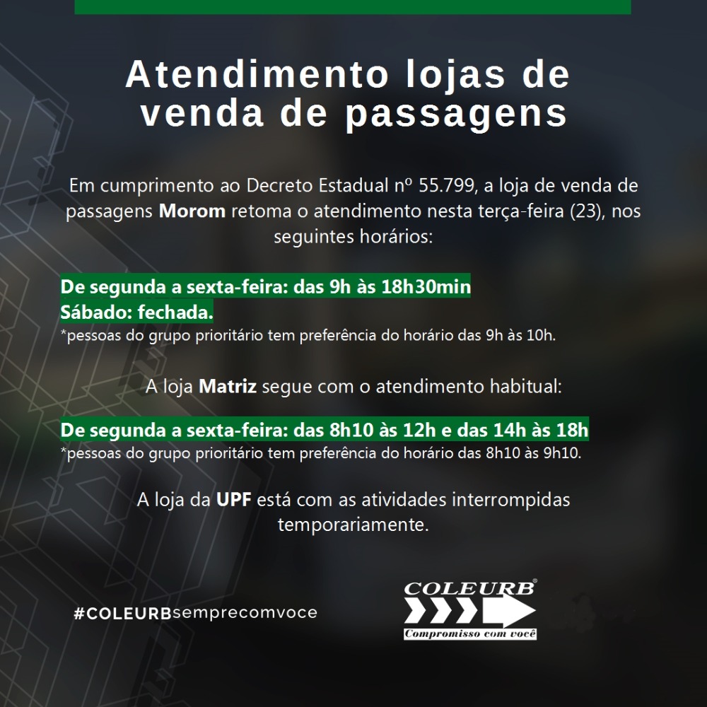 Loja de venda de passagens Morom reabre nesta terça-feira, dia 23