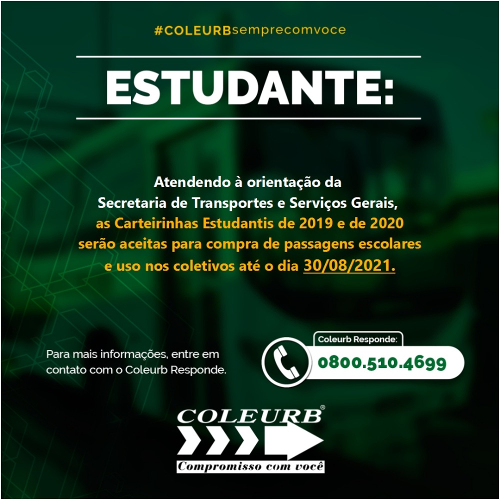 Carteirinhas Estudantis 2019 e 2020 tem validade prorrogada até 30/08/2021