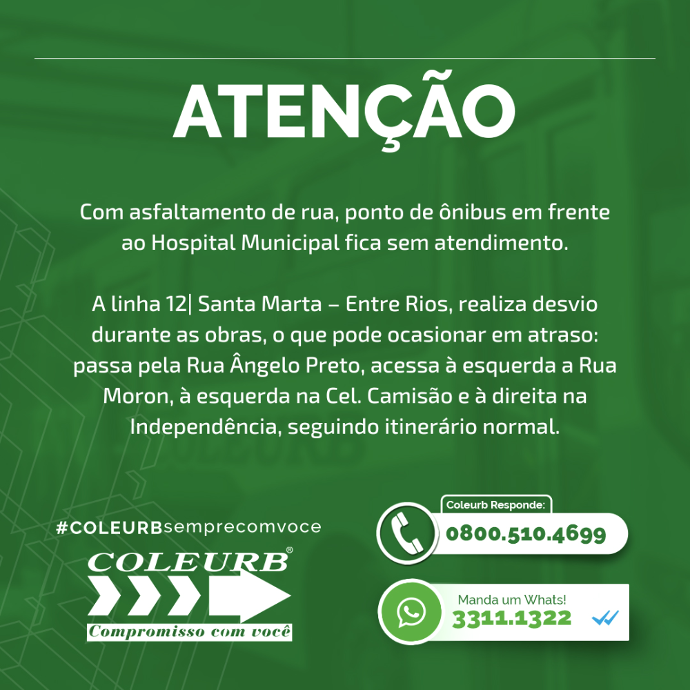 Com asfaltamento de rua, ponto de ônibus em frente ao Hospital Municipal fica sem atendimento