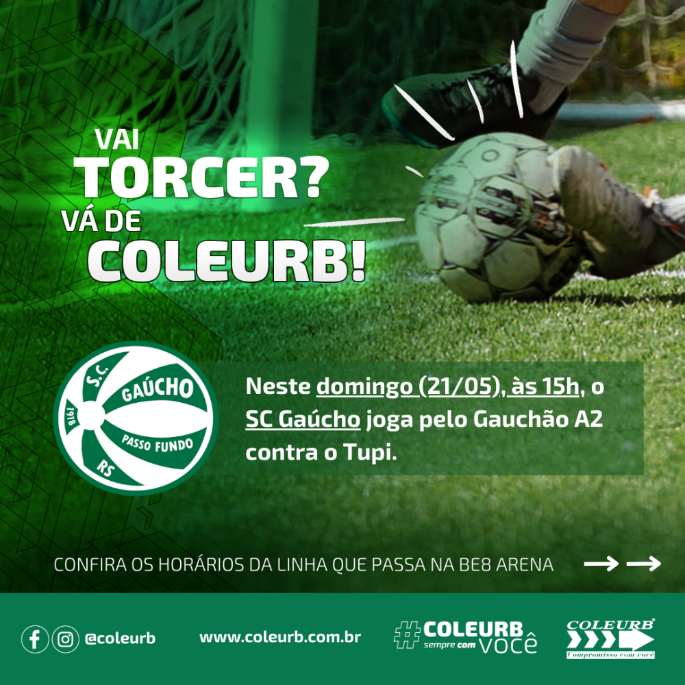 Coleurb disponibiliza horários de linha de ônibus para o jogo do SC Gaúcho domingo (21/05)