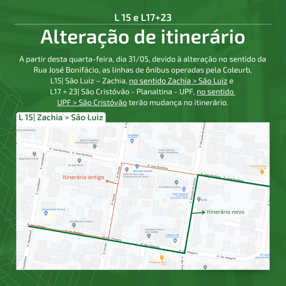 Mudança no sentido da Rua José Bonifácio altera itinerário de linhas operadas pela Coleurb 