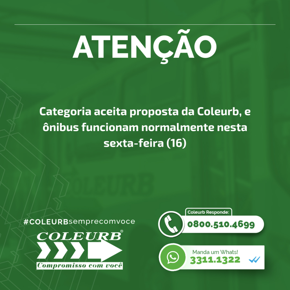 Categoria aceita proposta da Coleurb, e ônibus funcionam normalmente nesta sexta-feira 