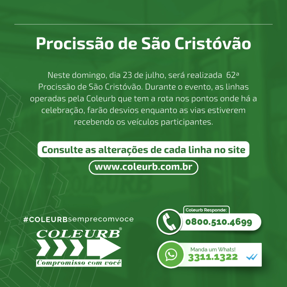 Operação da Coleurb é alterada durante Procissão de São Cristóvão