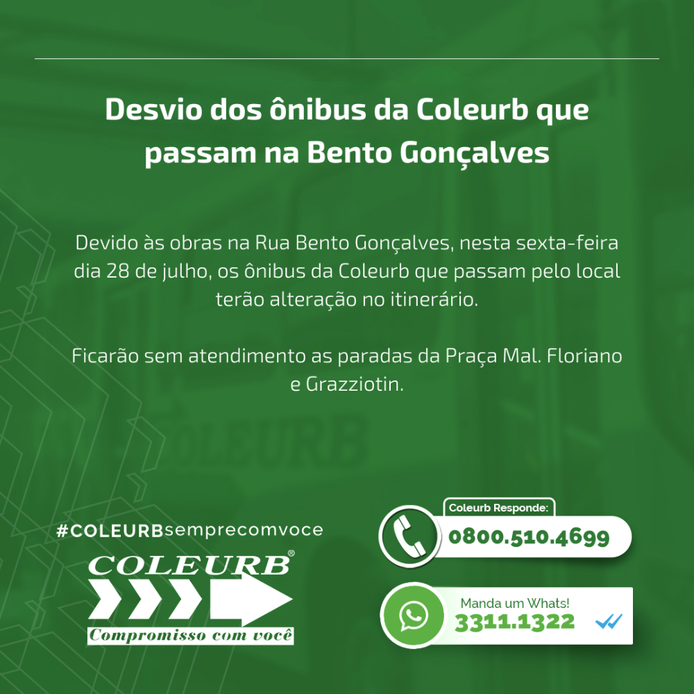 Linhas operadas pela Coleurb fazem desvio com o fechamento da Bento Gonçalves
