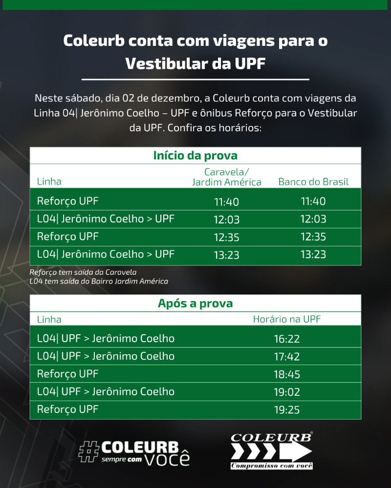 Coleurb conta com viagens para o Vestibular da UPF
