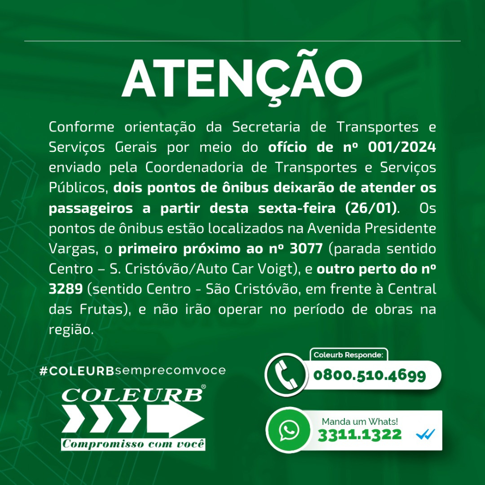 Coleurb recebe orientação sobre exclusão de pontos de ônibus