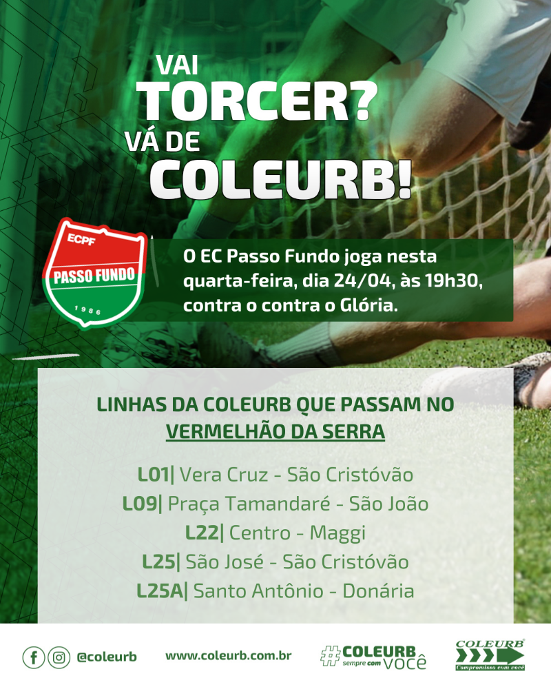 Para assistir aos jogos do EC Passo Fundo, cinco linhas da Coleurb passam no Vermelhão da Serra