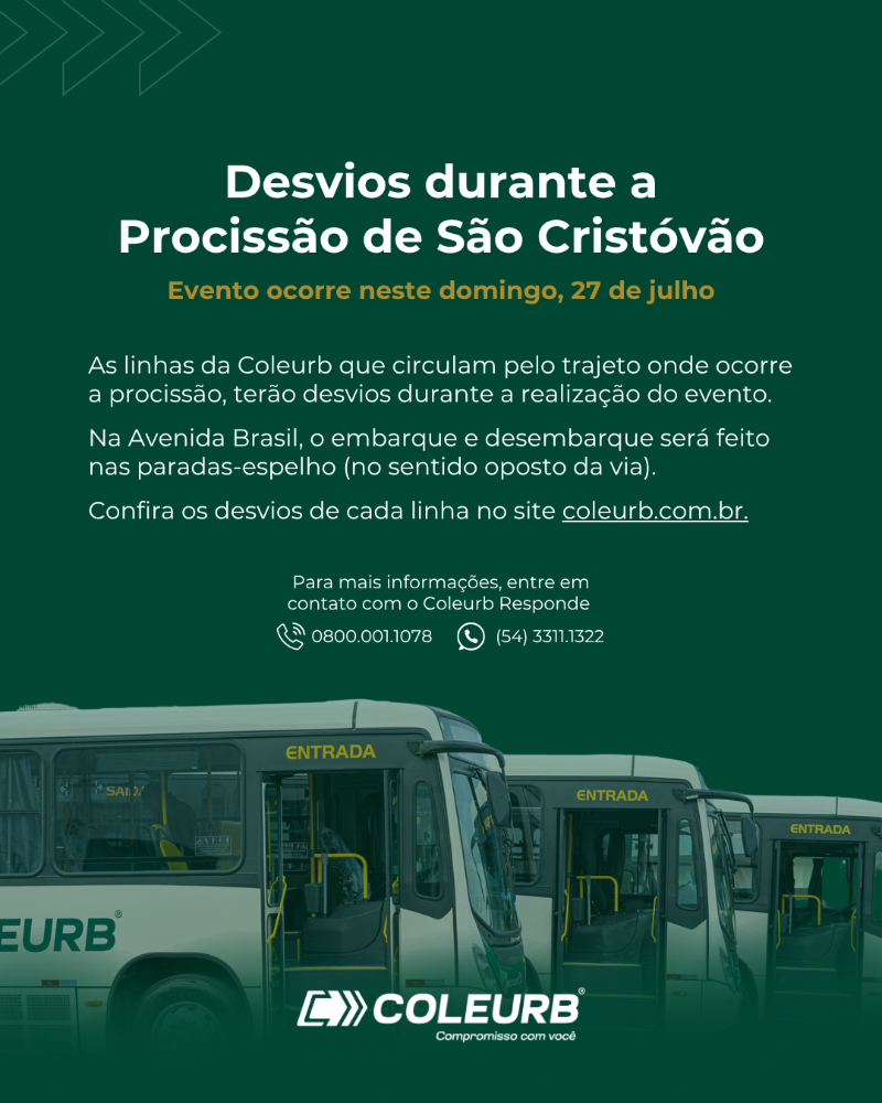 Linhas da Coleurb terão desvios durante a Procissão de São Cristóvão