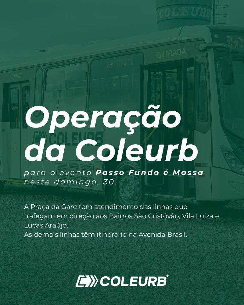 Na operação da Coleurb, veja as linhas para o evento “Passo Fundo é Massa” neste domingo (30)