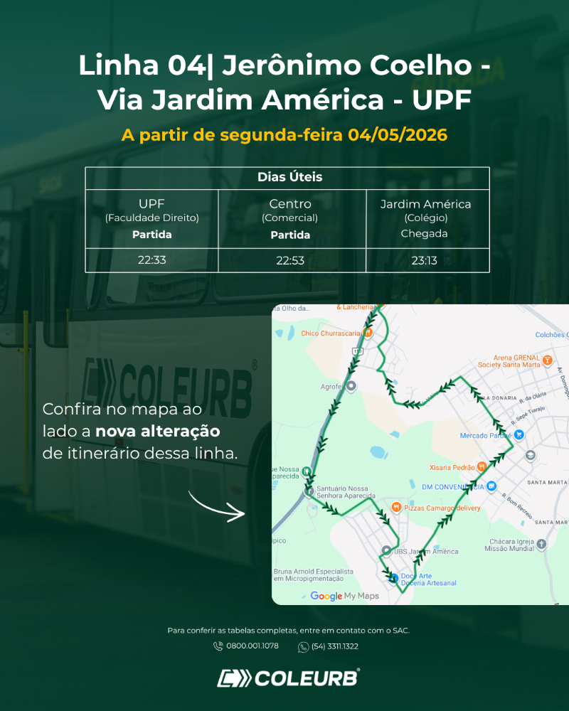 L04| Jerônimo Coelho (Via Jardim América) – UPF tem alteração a partir de 04 de maio