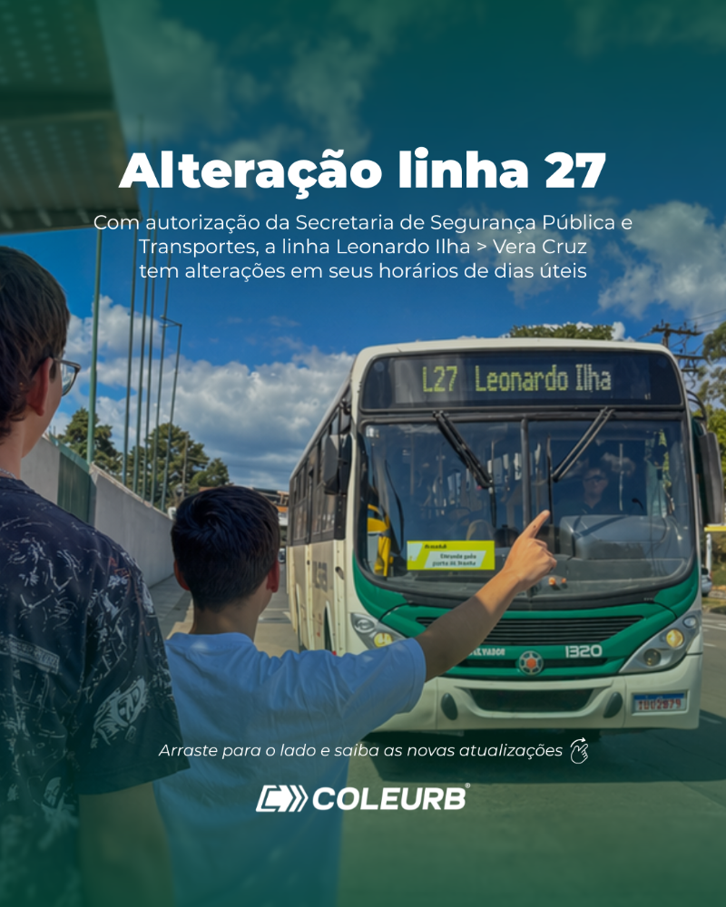 Ajuste tabela de horários da L27| Lot. Canaã - Leonardo Ilha – Vera Cruz a partir de 04 de maio