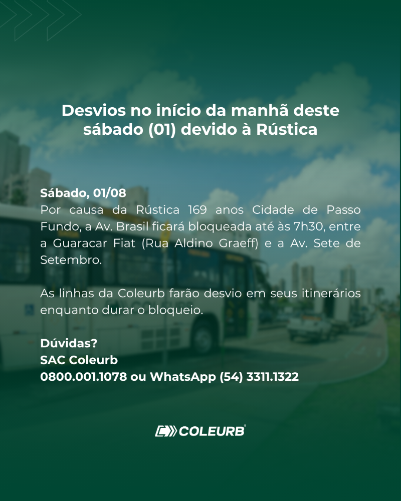 Linhas da Coleurb farão desvio neste sábado (01) durante a Rústica – Corrida de Rua