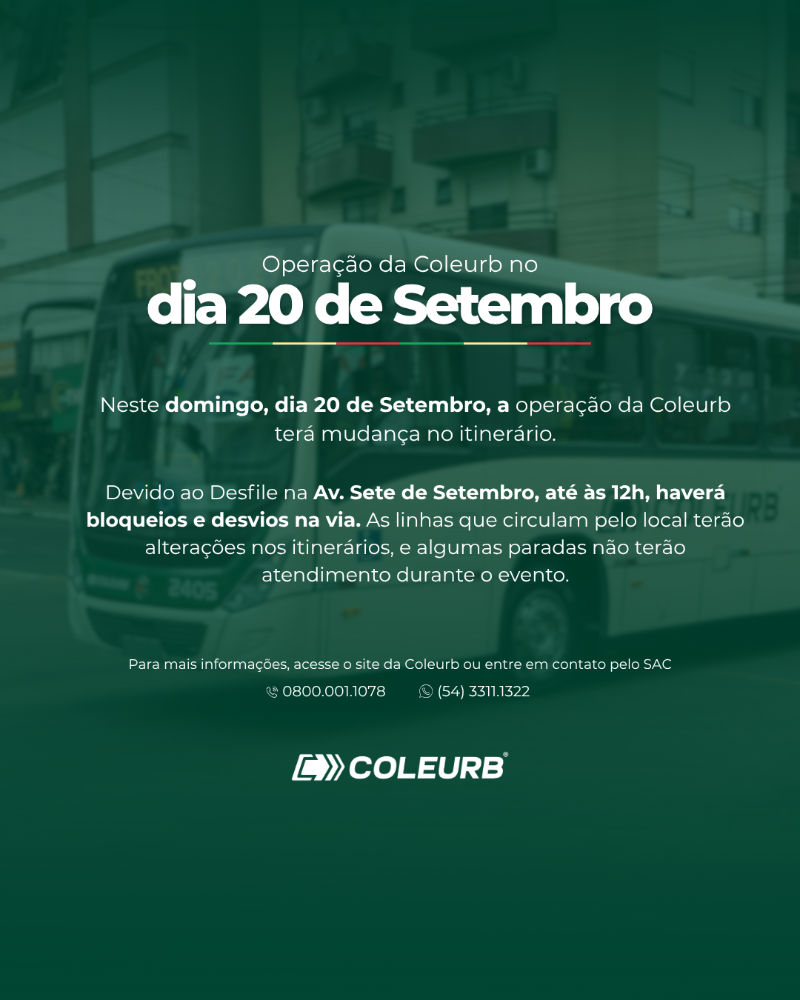 Operação da Coleurb tem alteração durante Desfile Farroupilha