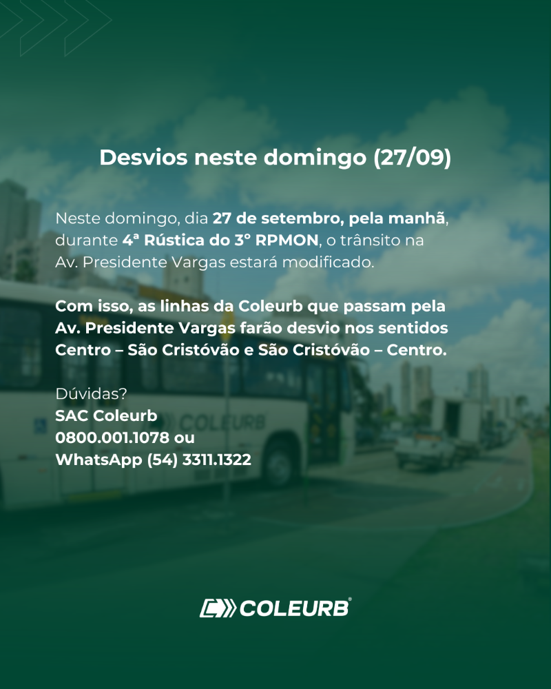 Linhas da Coleurb realizam desvios durante a Rústica do 3º RPMON neste domingo (27)