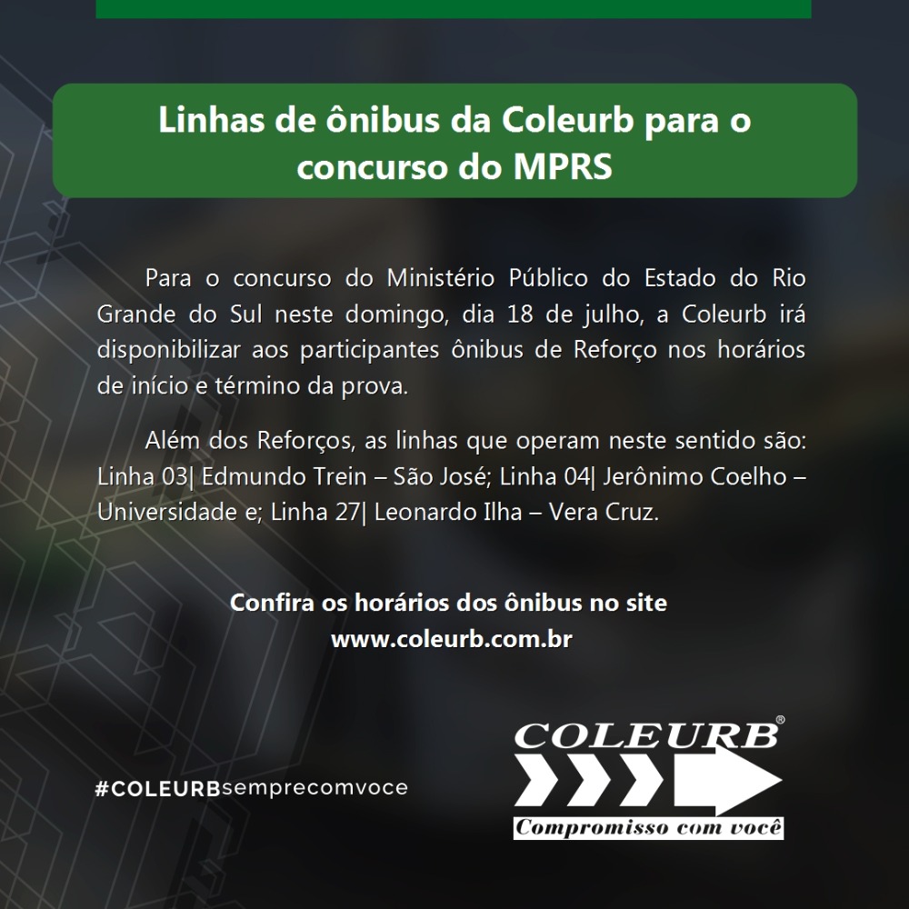 Linhas de ônibus da Coleurb para o concurso do MPRS
