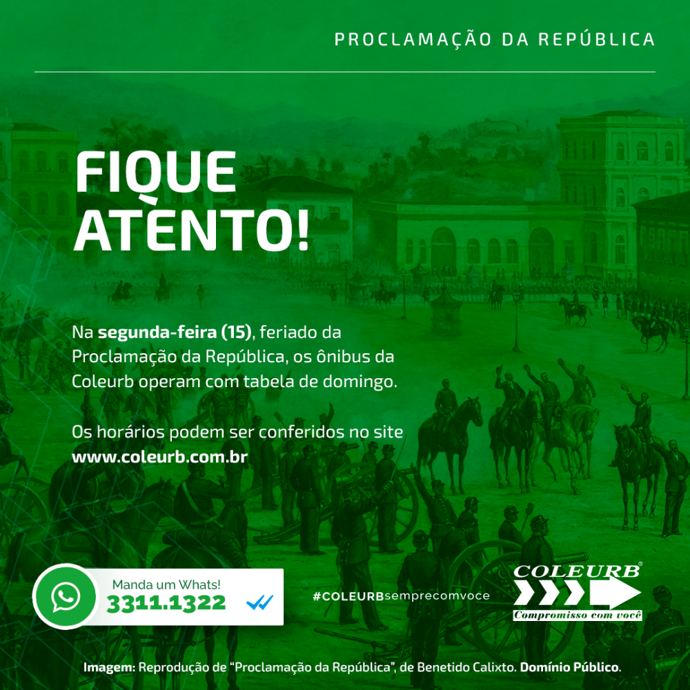 Coleurb opera com tabela de domingo no feriado de Proclamação da República